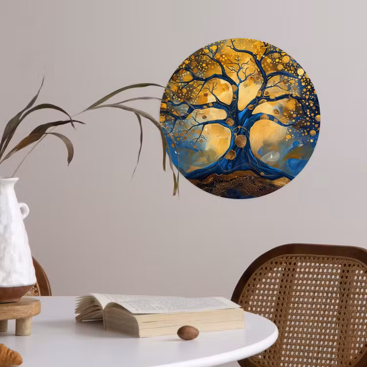 Behangcirkel - Boom - Levensboom - Blauw - Goud — 4