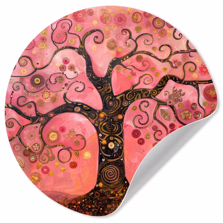 Behangcirkel - Boom - Levensboom - Roze - Goud — 1
