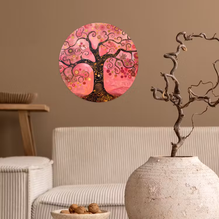 Behangcirkel - Boom - Levensboom - Roze - Goud — 2