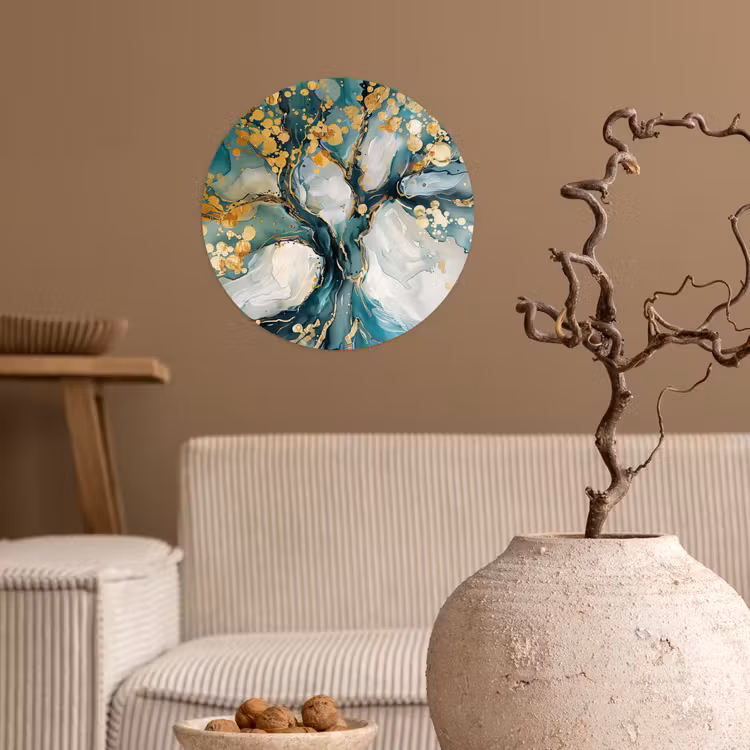 Behangcirkel - Boom - Modern - Verflook - Turquoise - Goud — 2