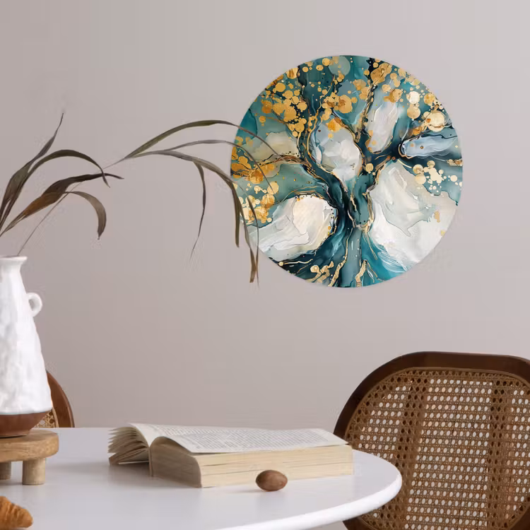 Behangcirkel - Boom - Modern - Verflook - Turquoise - Goud — 4