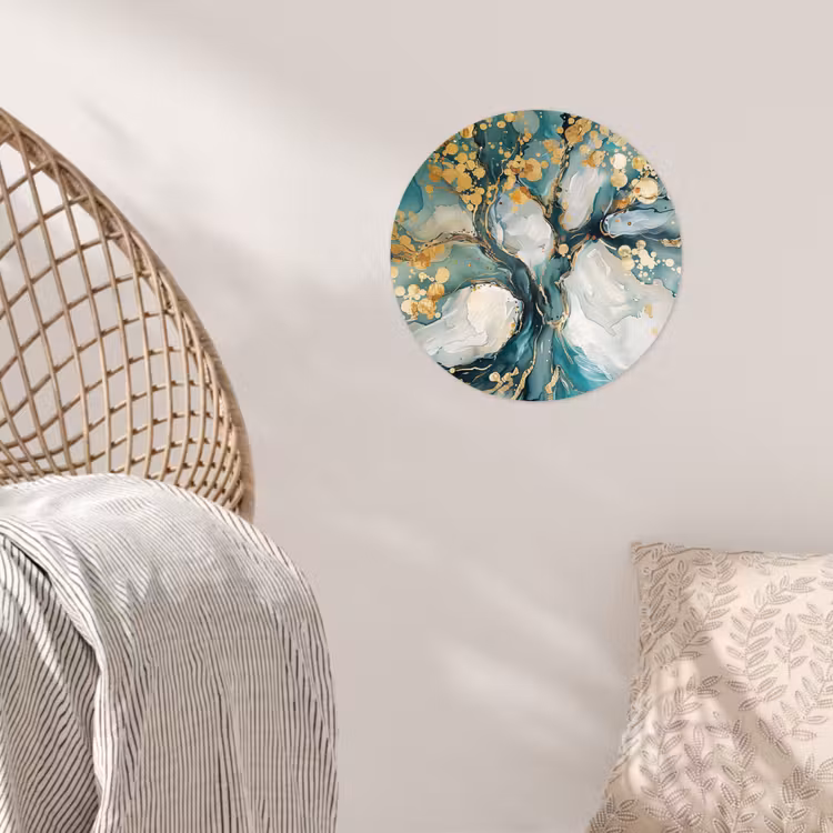Behangcirkel - Boom - Modern - Verflook - Turquoise - Goud — 5