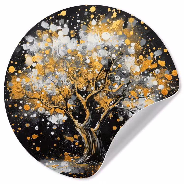 Behangcirkel - Boom - Zwart - Goud - Wit - Modern — 1