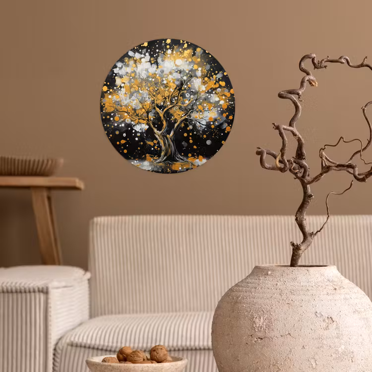 Behangcirkel - Boom - Zwart - Goud - Wit - Modern — 2