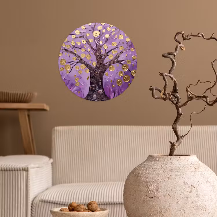 Behangcirkel - Levensboom - Boom - Paars - Goud - Modern — 2