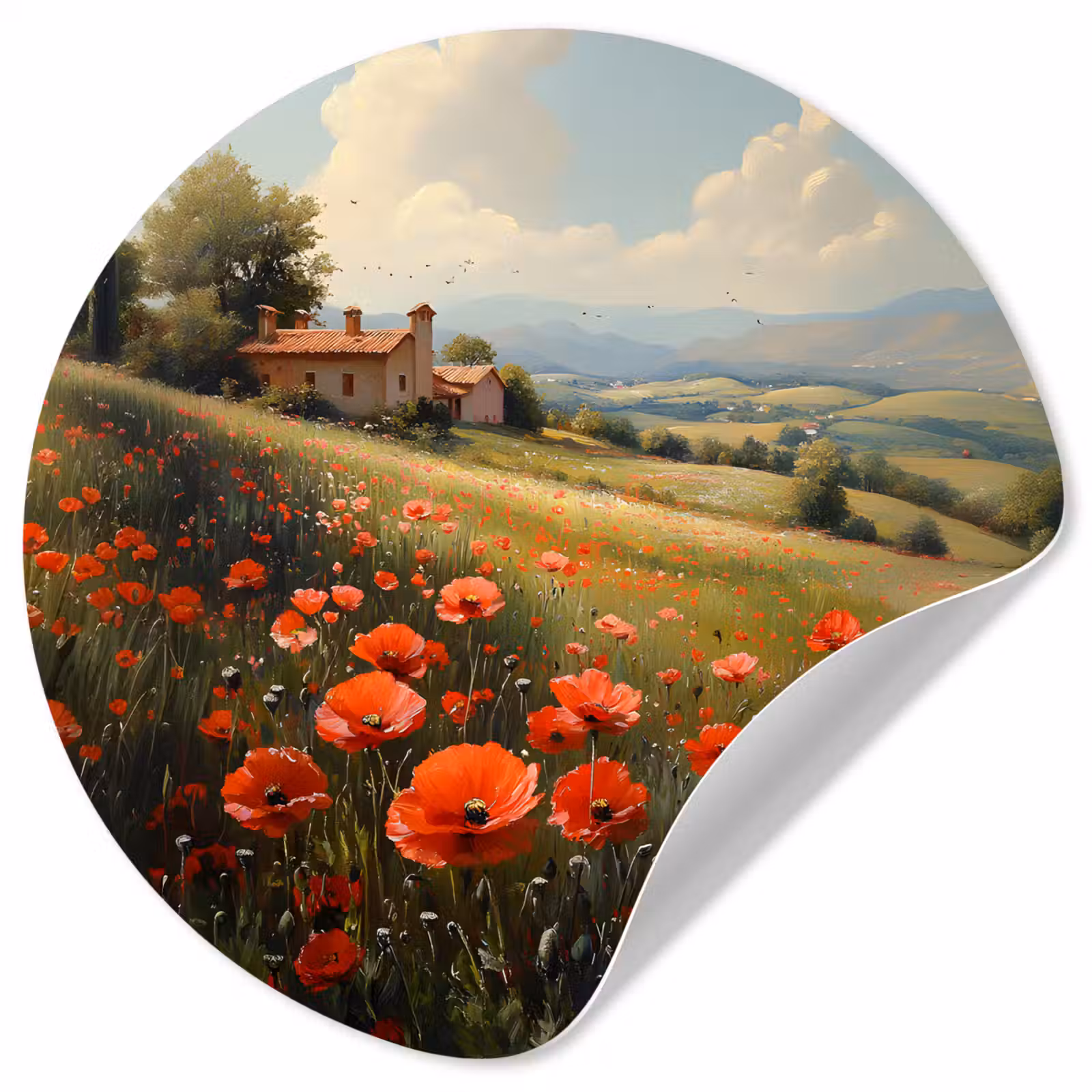 Behangcirkel - Klaprozen - Rood - Heuvels - Landschap — 1