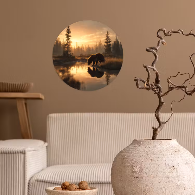 Behangcirkel - Beer - water - Bos - Ochtendlicht — 2