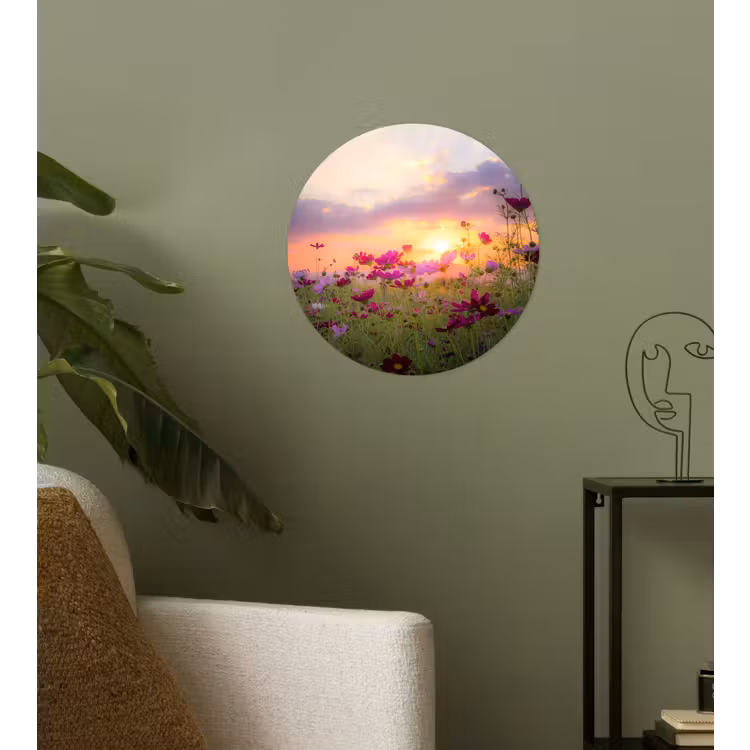 Behangcirkel - Bloemen - Roze - Zonsondergang - Natuur - Weide - Horizon — 3