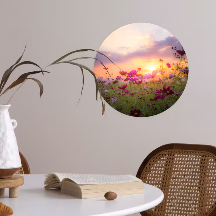 Behangcirkel - Bloemen - Roze - Zonsondergang - Natuur - Weide - Horizon — 4