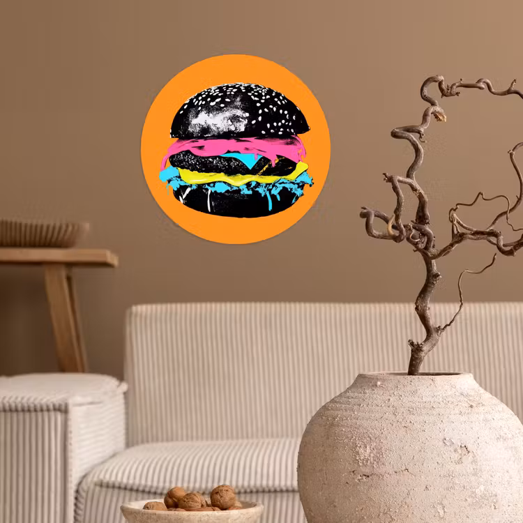 Behangcirkel - Hamburger - Oranje - Neon - popart — 2