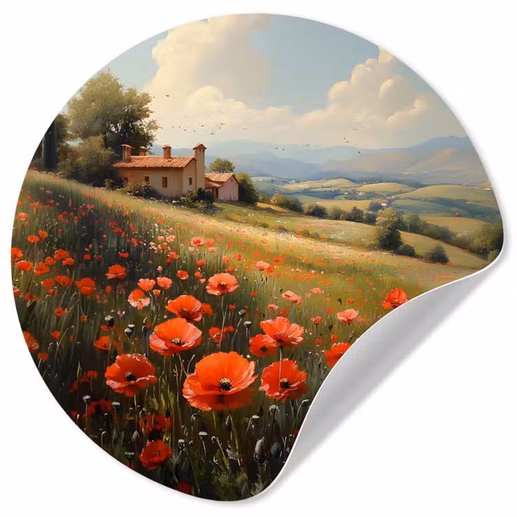 Behangcirkel - Klaprozen - Rood - Heuvels - Landschap — 1