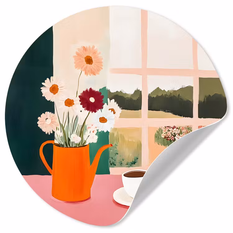Behangcirkel - Bloemen - Koffie - Raam — 1