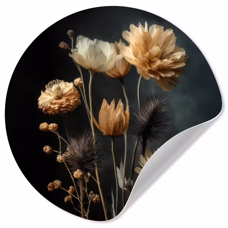 Behangcirkel - Boeket - Bloemen - Licht - Zwart — 1