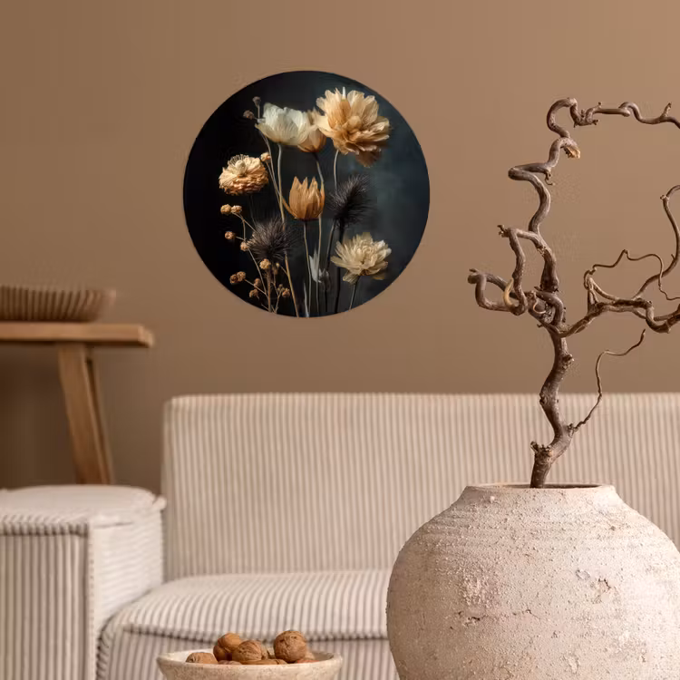 Behangcirkel - Boeket - Bloemen - Licht - Zwart — 2