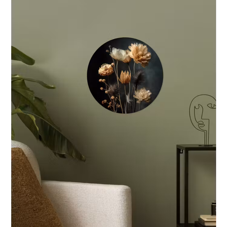 Behangcirkel - Boeket - Bloemen - Licht - Zwart — 3