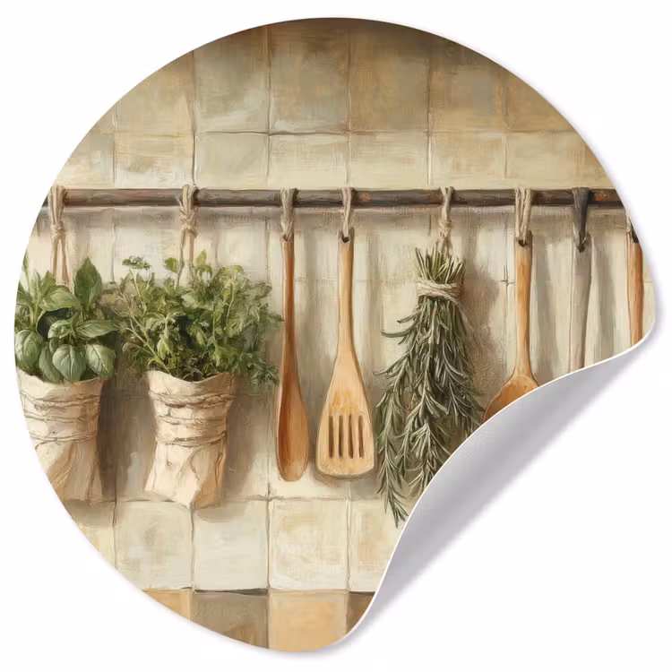 Behangcirkel - Hout - Keukengerei - Stilleven - Tegels — 1