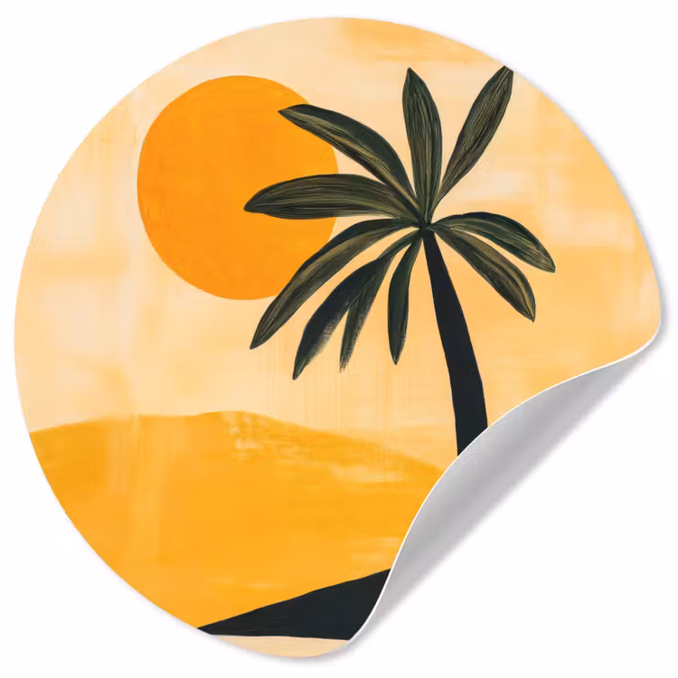 Behangcirkel - Illustratie - Palmboom - Zon - Heuvels — 1
