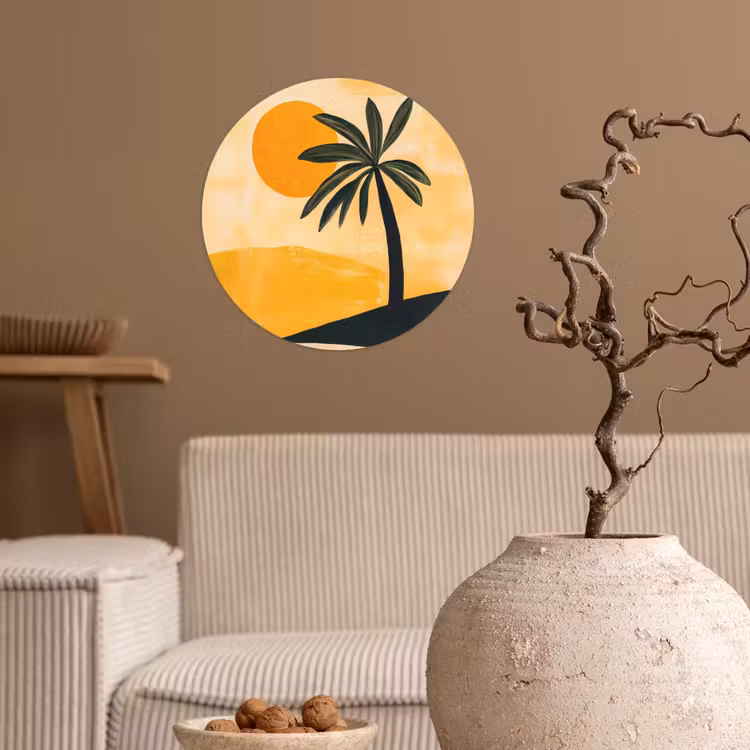 Behangcirkel - Illustratie - Palmboom - Zon - Heuvels — 2