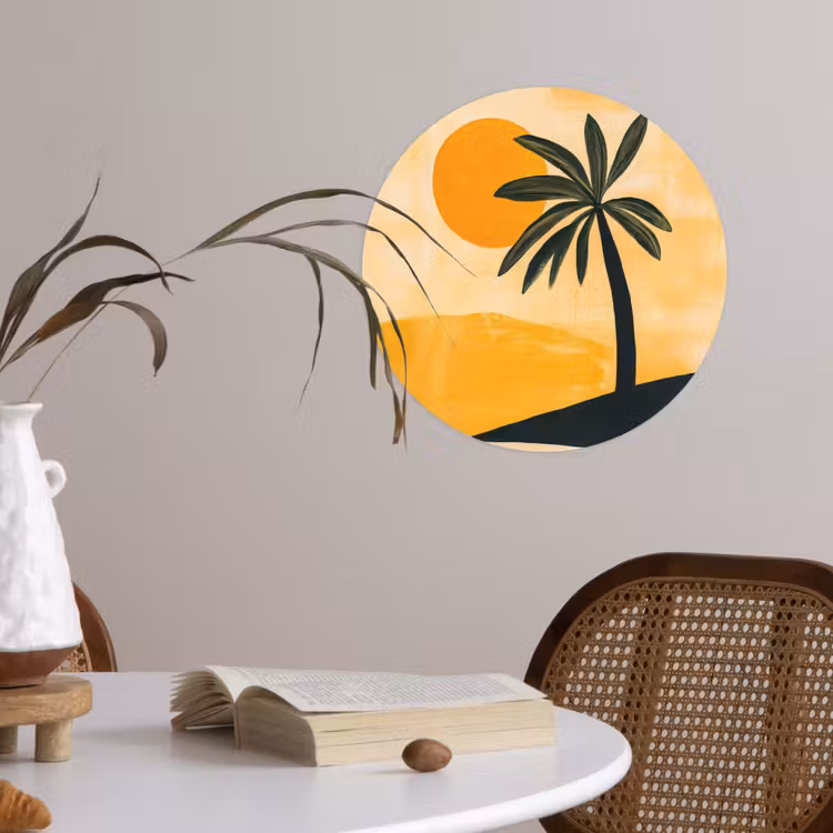 Behangcirkel - Illustratie - Palmboom - Zon - Heuvels — 4