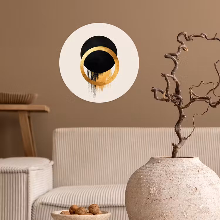 Behangcirkel - Abstract ontwerp - Zwarte cirkel - Verfvlekken — 2