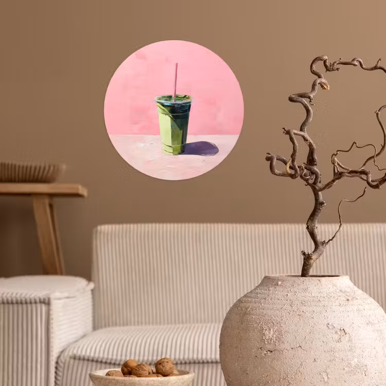 Behangcirkel - Beker - Rietje - Minimalistisch - Groen — 2
