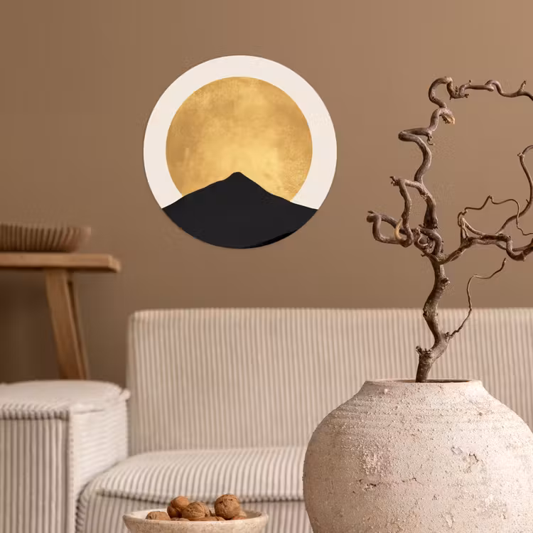 Behangcirkel - Bergsilhouetten - Gouden cirkel - Beige — 2