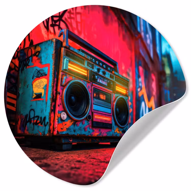 Behangcirkel - Boombox - Rood - Graffiti - Neon — 1