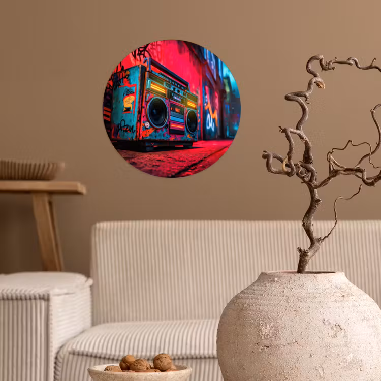 Behangcirkel - Boombox - Rood - Graffiti - Neon — 2