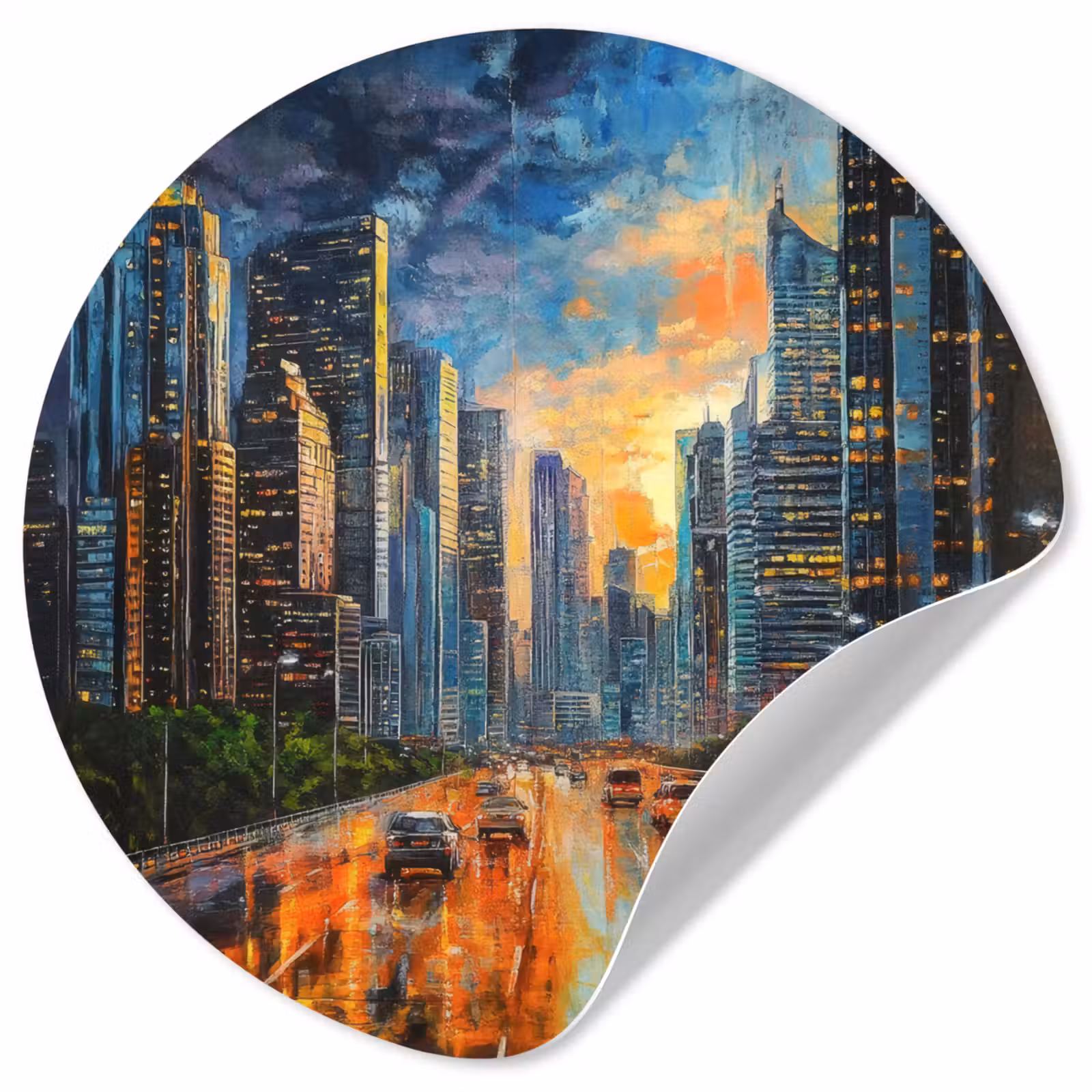 Behangcirkel - Auto - Skyline - Zon - Blauw — 1