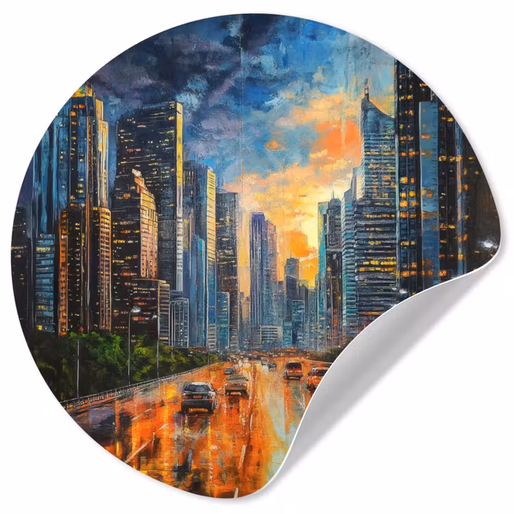 Behangcirkel - Auto - Skyline - Zon - Blauw — 1
