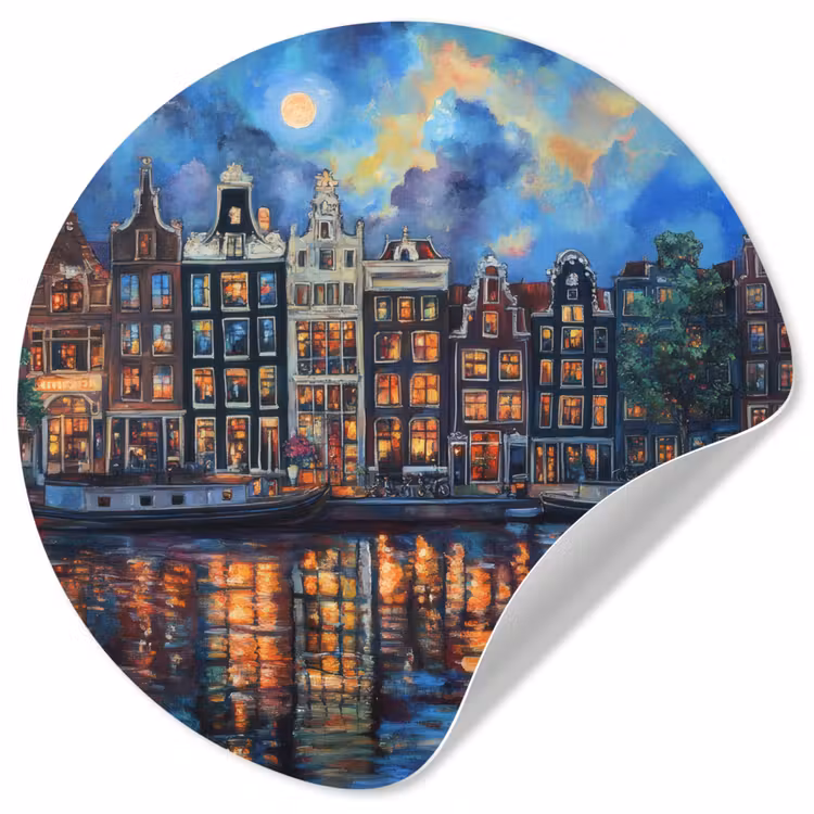 Behangcirkel - Grachten Amsterdam - Huizen - Stad - Kleurrijk — 1
