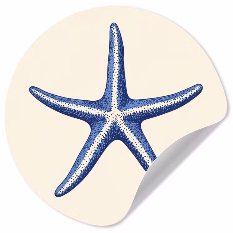 Behangcirkel - Blauwe zeester - Minimalistisch - Beige — 1