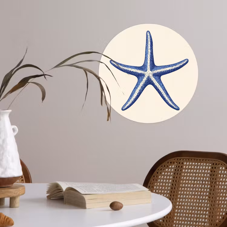 Behangcirkel - Blauwe zeester - Minimalistisch - Beige — 4