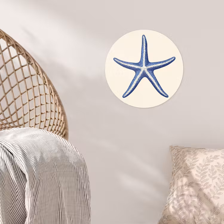 Behangcirkel - Blauwe zeester - Minimalistisch - Beige — 5
