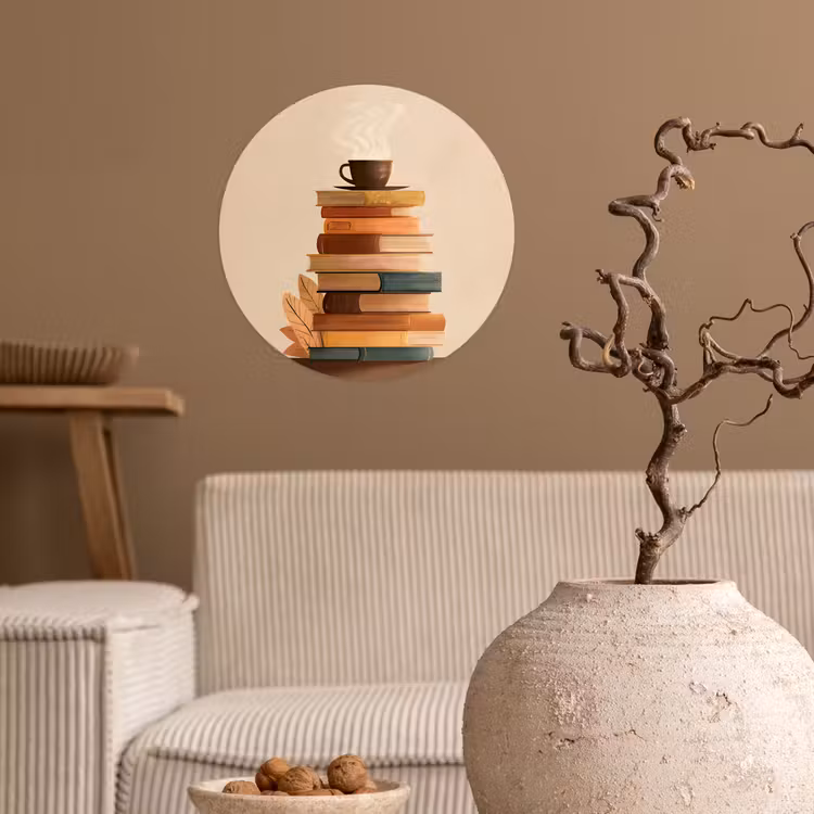 Behangcirkel - Boeken - Toren - Koffie - Beige — 2
