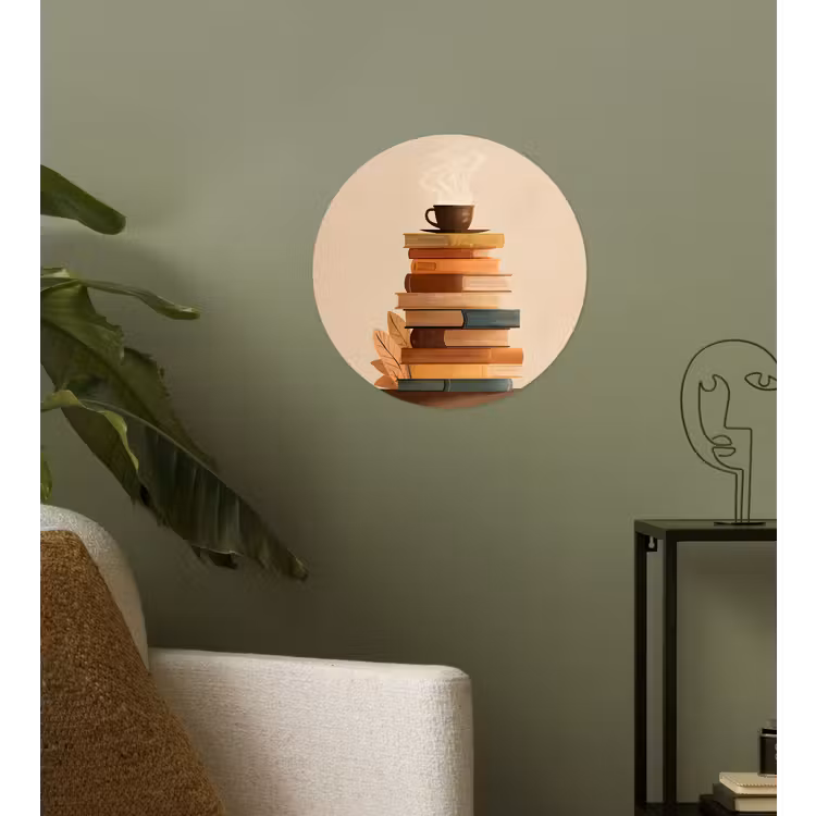 Behangcirkel - Boeken - Toren - Koffie - Beige — 3