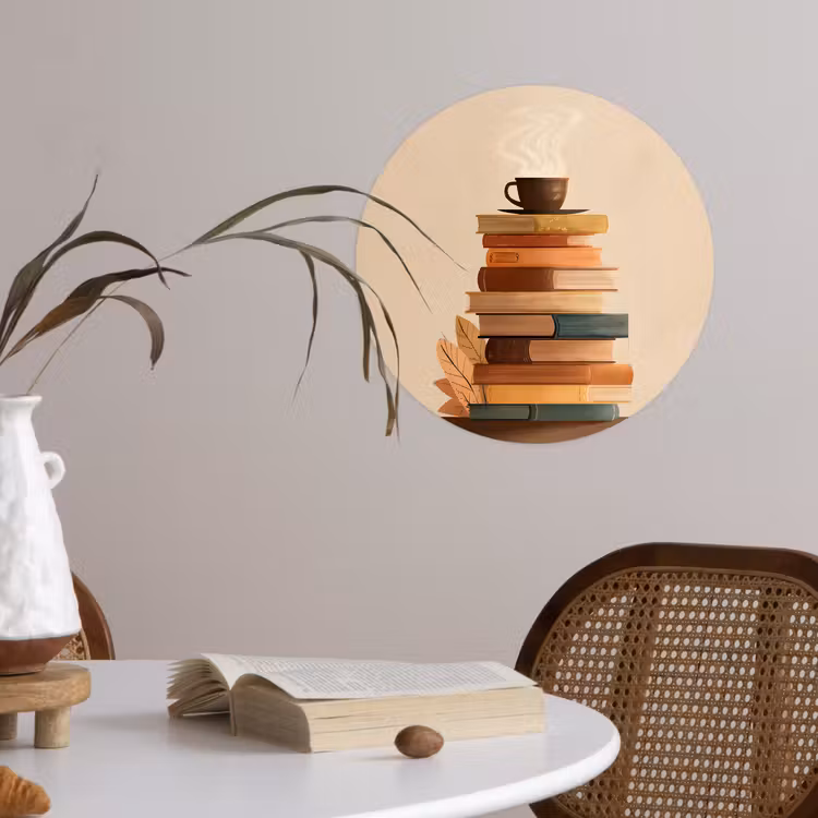Behangcirkel - Boeken - Toren - Koffie - Beige — 4