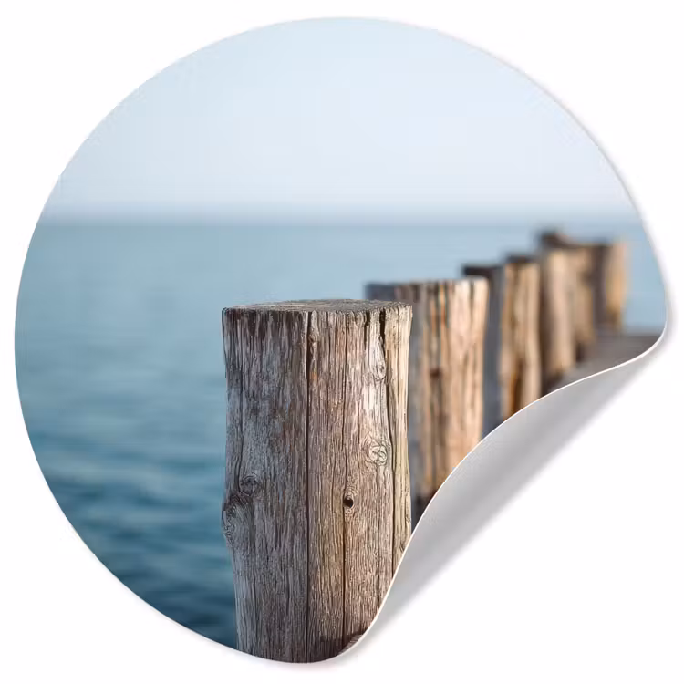 Behangcirkel - Houten steiger - Helderblauwe lucht — 1