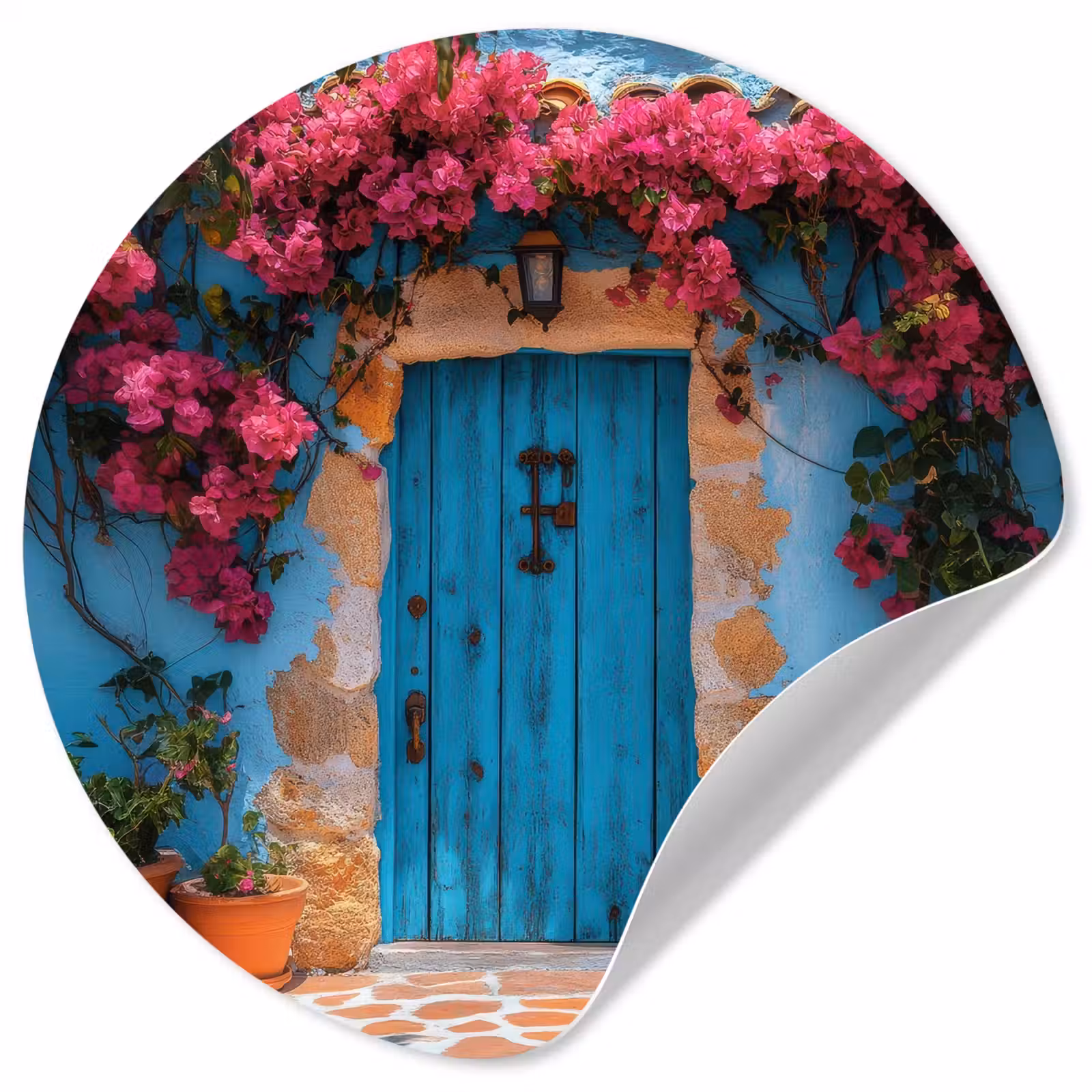 Behangcirkel - Deur - Hout - Bloemen - Blauw — 1