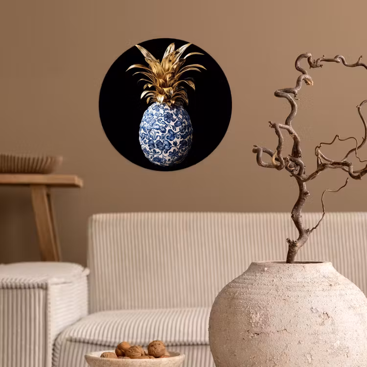 Behangcirkel - Ananas - Bloemen patroon - Goud - Delftsblauw — 2