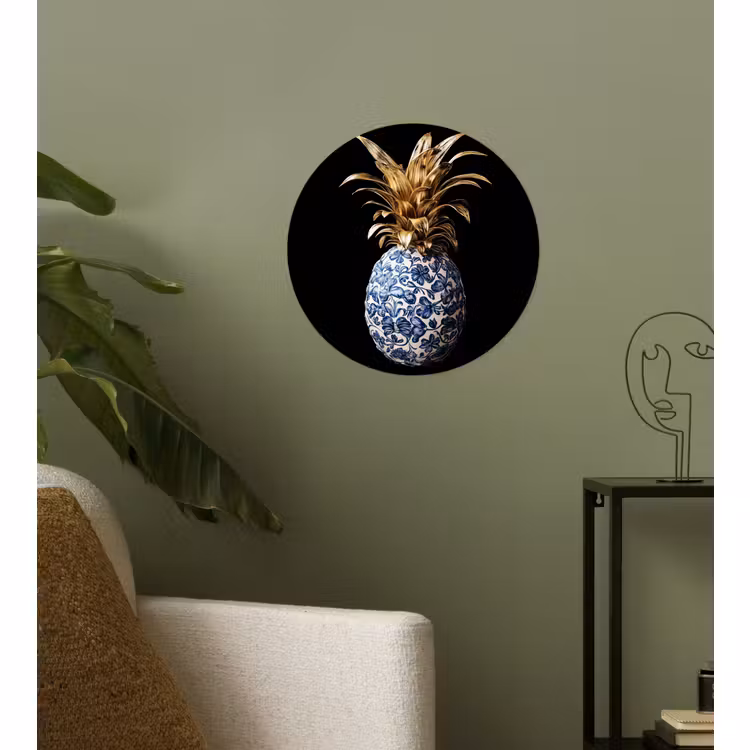 Behangcirkel - Ananas - Bloemen patroon - Goud - Delftsblauw — 3