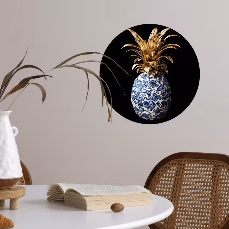 Behangcirkel - Ananas - Bloemen patroon - Goud - Delftsblauw — 4
