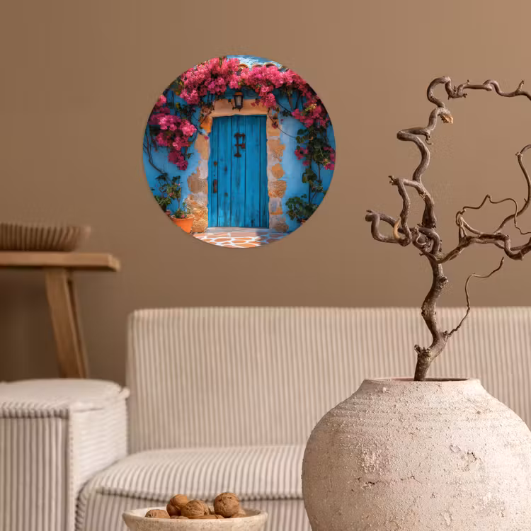 Behangcirkel - Deur - Hout - Bloemen - Blauw — 2