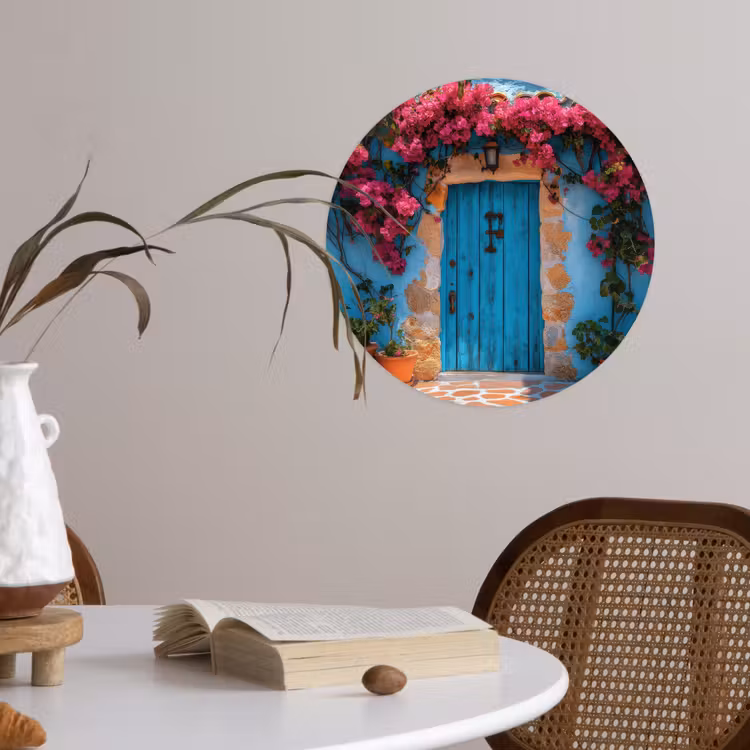 Behangcirkel - Deur - Hout - Bloemen - Blauw — 4