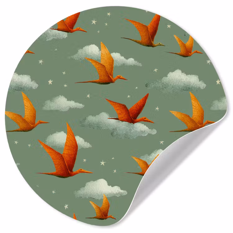Behangcirkel - Dinosaurussen - Wolken - Sterren - Oranje — 1