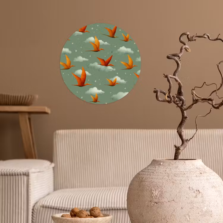 Behangcirkel - Dinosaurussen - Wolken - Sterren - Oranje — 2