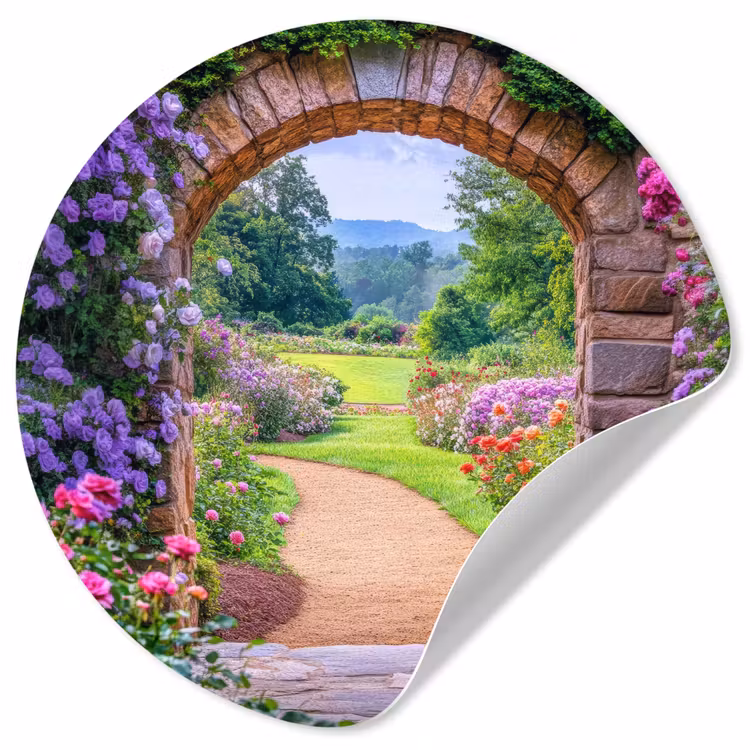 Behangcirkel - Doorkijk - Poort - Bloemen - Tuin — 1
