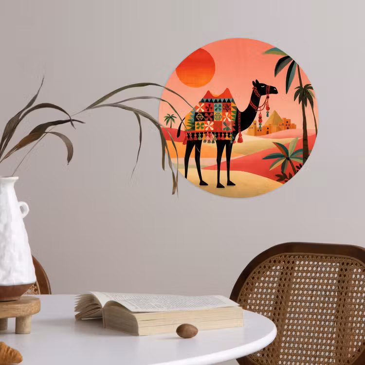 Behangcirkel - Kameel - Gekleurd tapijt - Duinen - Rode zon — 4
