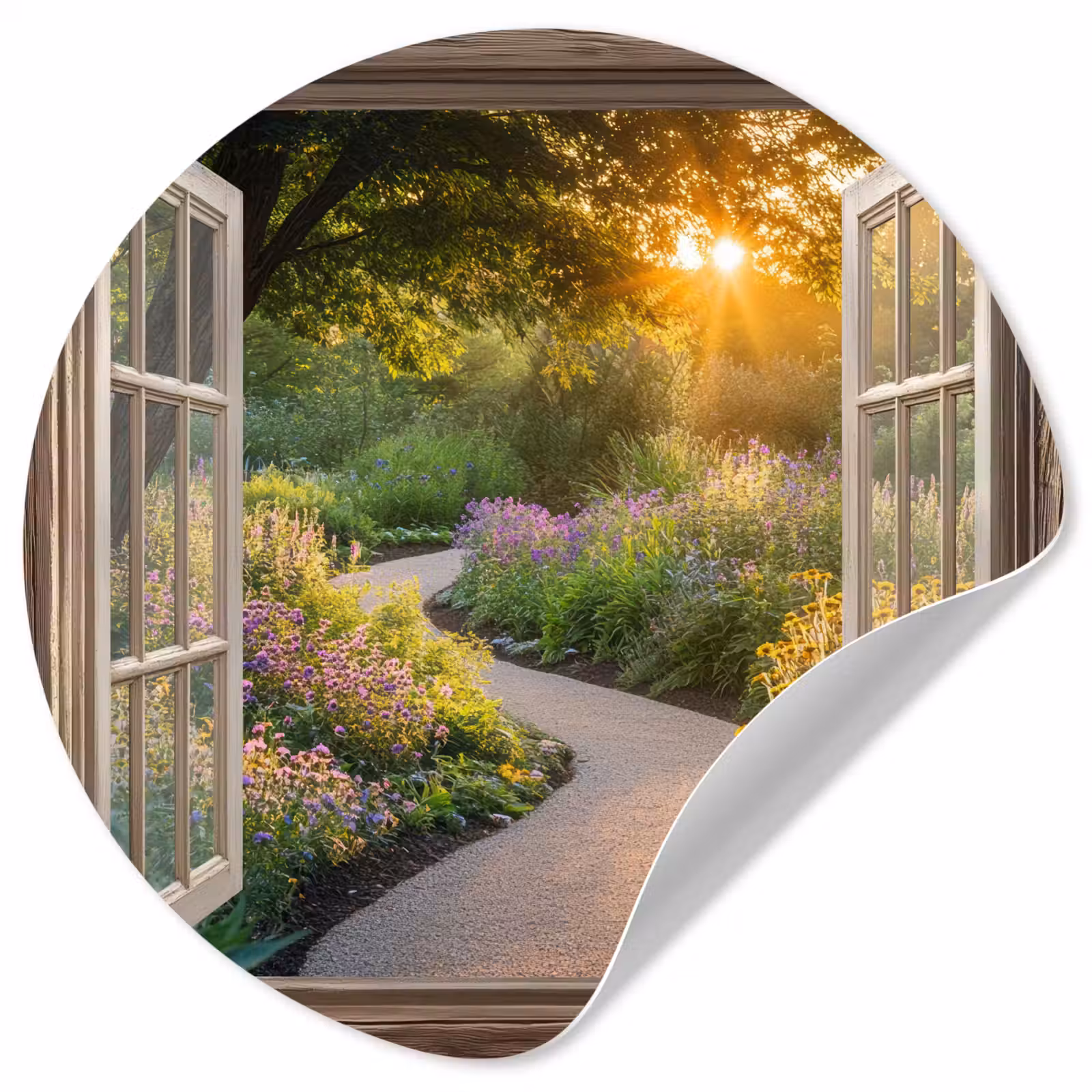 Behangcirkel - Doorkijk - Bloemen - Natuur - Zon - Pad — 1