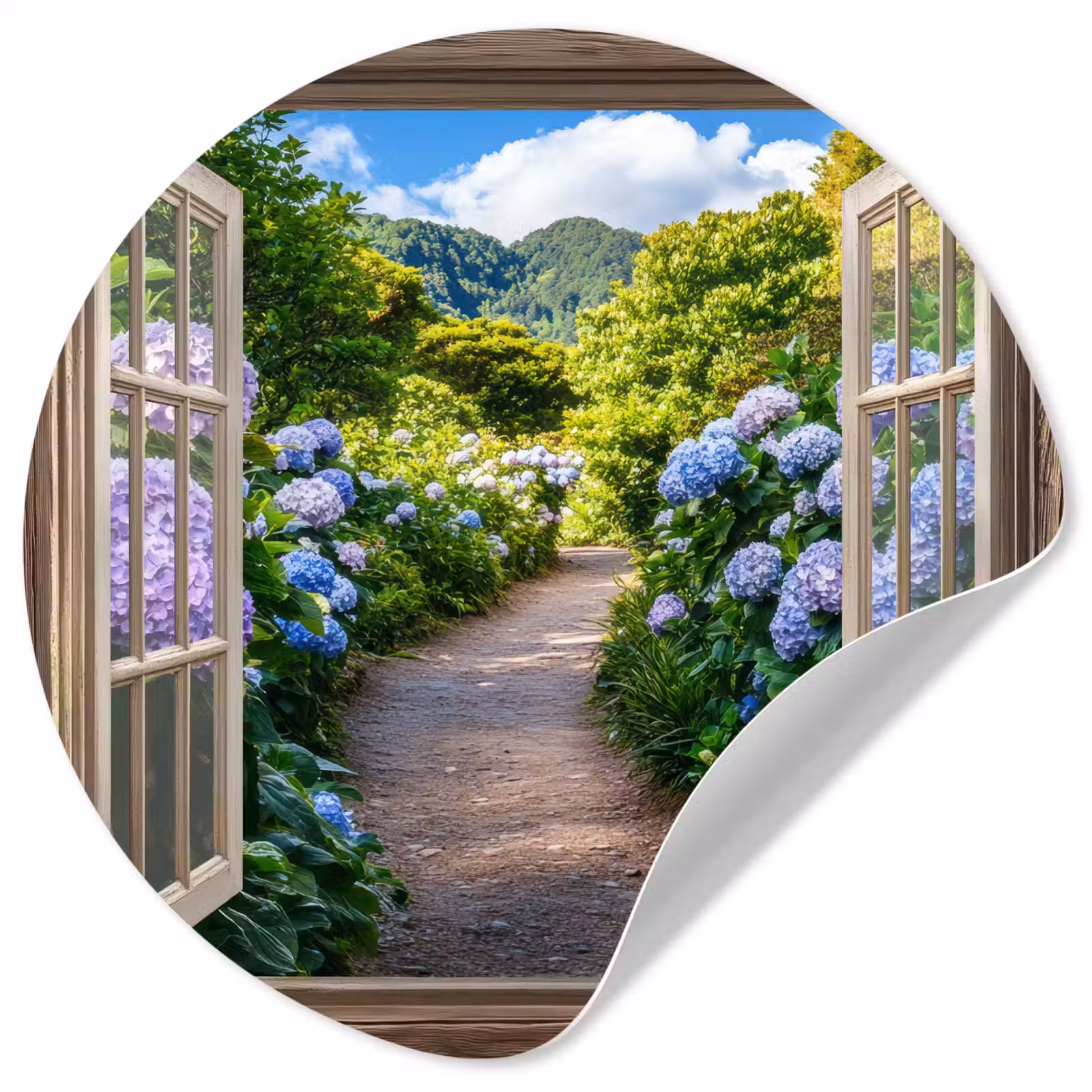 Behangcirkel - Doorkijk - Hortensia - Pad - Natuur — 1